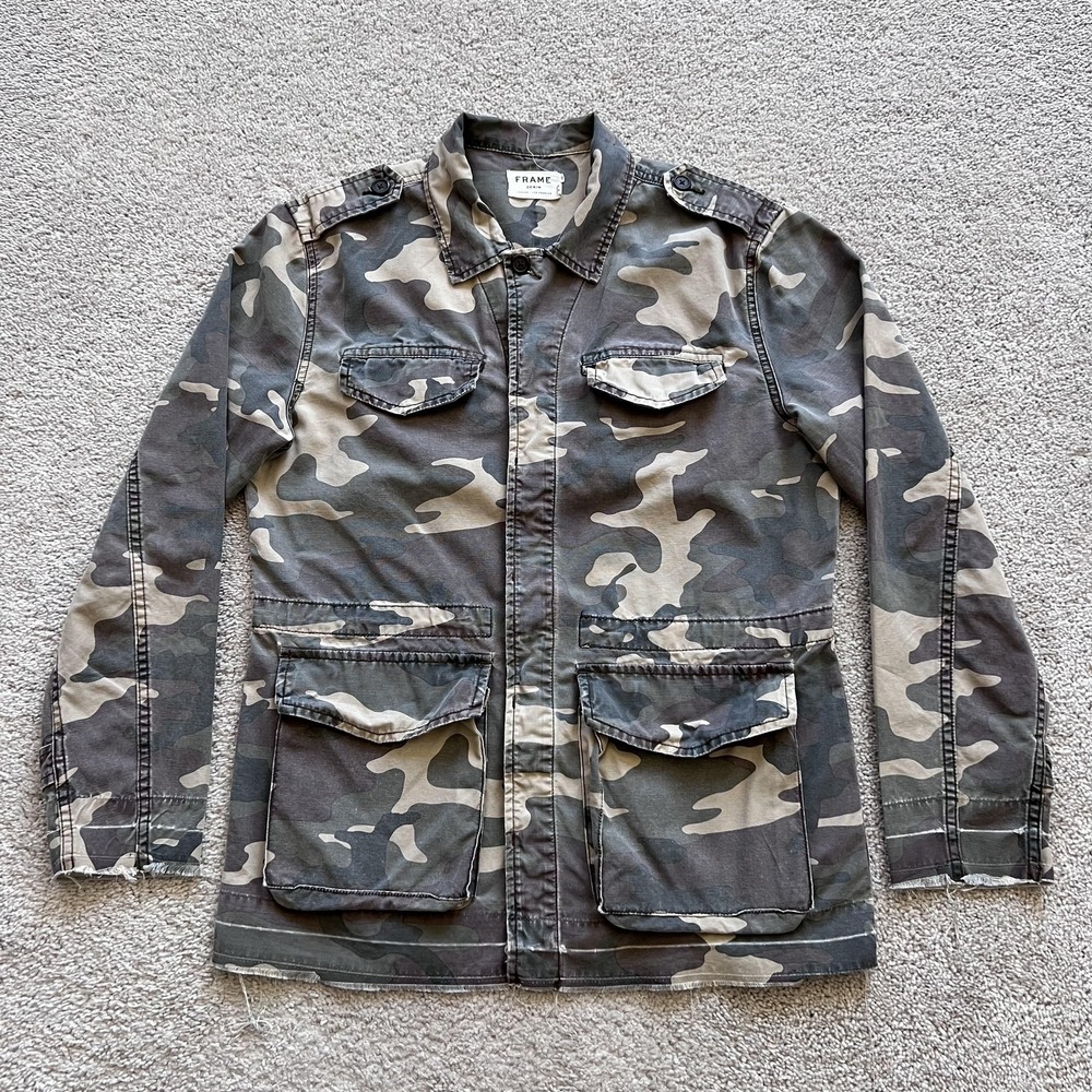 FRAME Denim Camo Military Jacket Womens Small Green Cotton Utility Twill Pockets